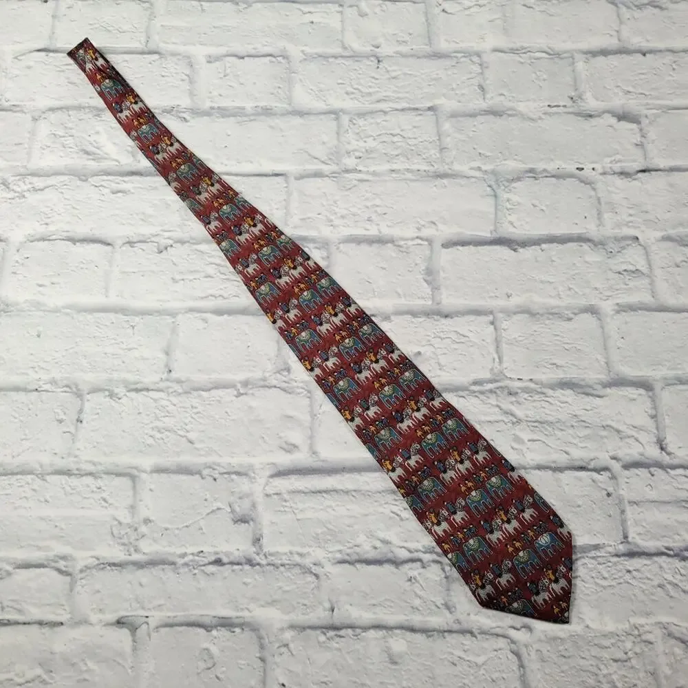 Dunhill Silk Primitive Horse & Elephant Print Tie
